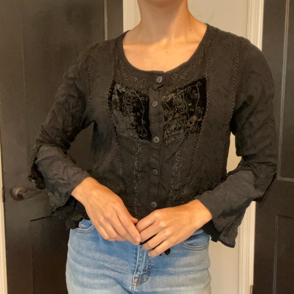 Magic Black Rayon Cropped Whimsigoth Blouse NWT